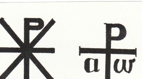 Kristus monogram dannet ved to af de første bogstaver i navnet kristus, stavet på græsk. x (chi) og P (rho). I billeder symboliserer Kristus f.eks som en fisk (Ichthys).