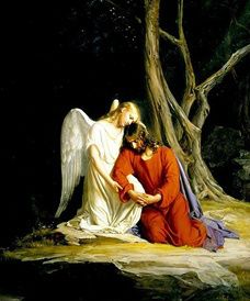Gethsemane Haven (Olivenlunden), hvor Jesus beder, og hvor englen kommer til ham, malet af den danske maler Carl Block 1834-1890