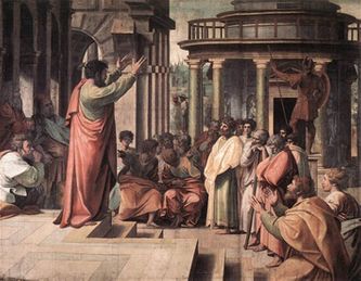 Her står Paulus og forkynder brevet til Hebræerne i Athen?