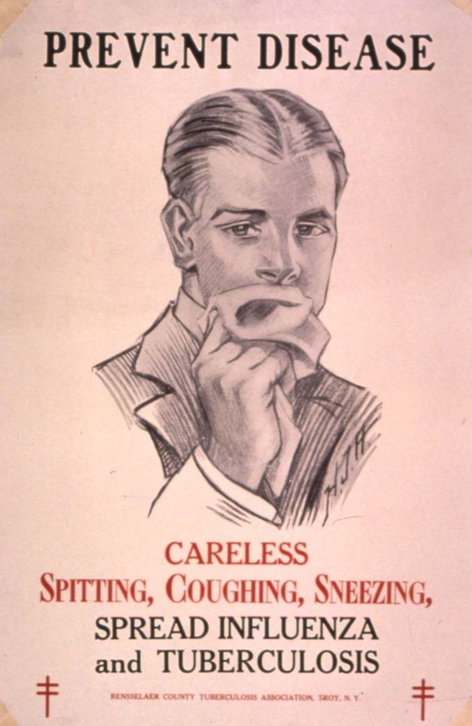 Plakat fra 1920 om influenza og tuberkulose
